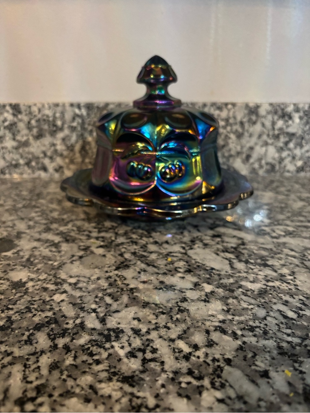 Iridescent Glass Butter Dish with Lid - Multicolor
